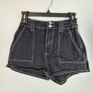ANWND Women's Black Skate Cargo Stretch Elastic Waist Shorts Small‎ Mini Y2K